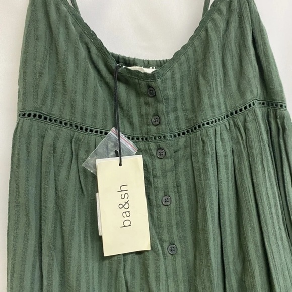 NWT BA&SH Ully Green Striped Textured Midi Dress Sleeveless Sz Lg Made In India - Picture 3 of 16